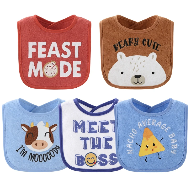 The Peanutshell Oh Boy! Terry Baby Bib 10 Pack Set, Feeding, Teething, Drooling