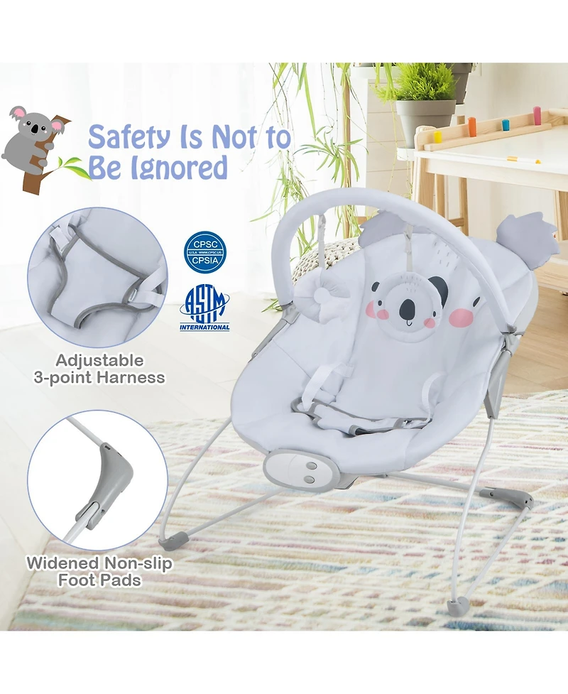 Slickblue Boys Portable Baby Bouncer Rocker Seat with Detachable Toy Bar-Gray