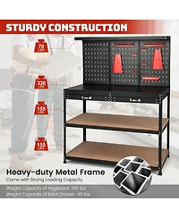 Slickblue 48 Inch Workbench with Pegboard and Drawers-Black