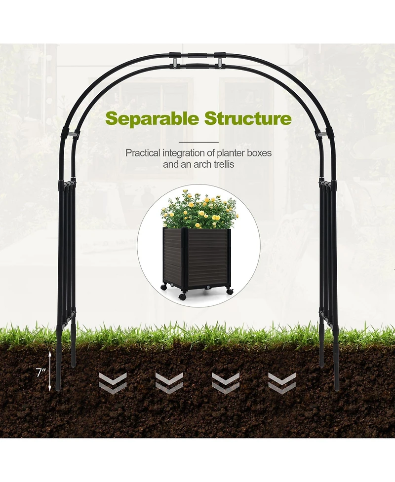 Slickblue 6.6 Feet Arch Arbor Trellis with 2 Planter Boxes & Detachable Pe-Coated Metal Tubes-Black