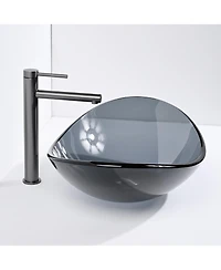 Aquaterior Oval Tempered Glass Vessel Sink w/ Bathroom Single-Hole Faucet Drain