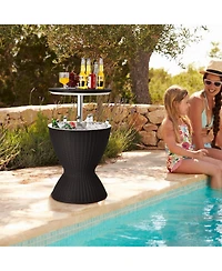 Slickblue 3 1 8 Gallon Patio Rattan Cooler Bar Table with Adjust Ice Bucket