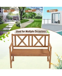 Slickblue 2-Person Wood Outdoor Bench with Cozy Armrest and Backrest