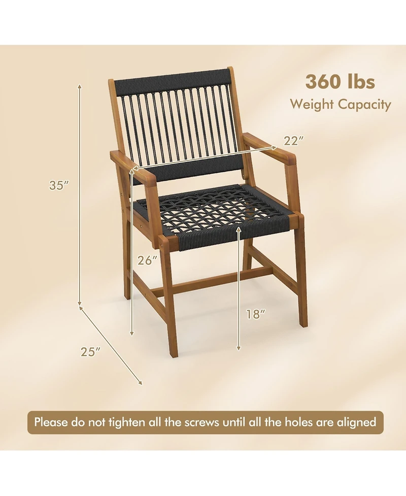 Slickblue Set of 2 Patio Acacia Wood Dining Chairs with Armrests for Lawn Yard