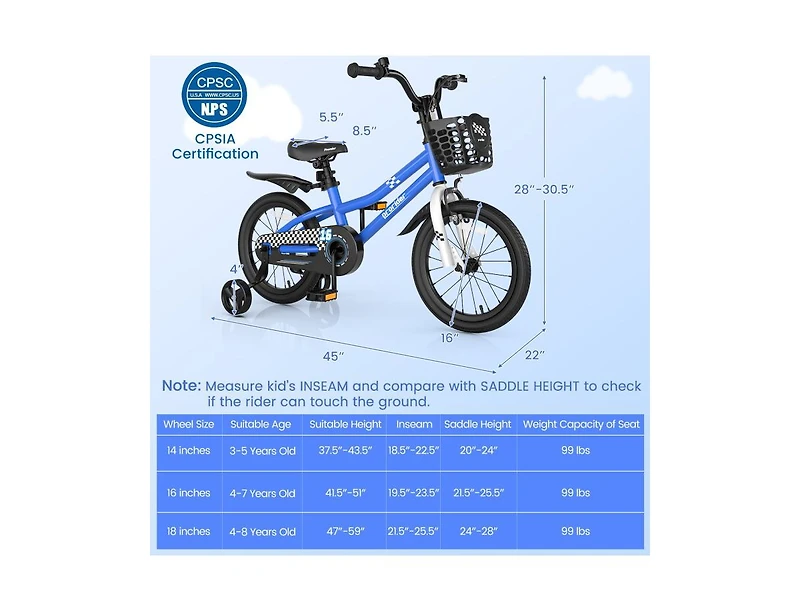 Slickblue 16 Inch Kids Bike with Removable Training Wheels