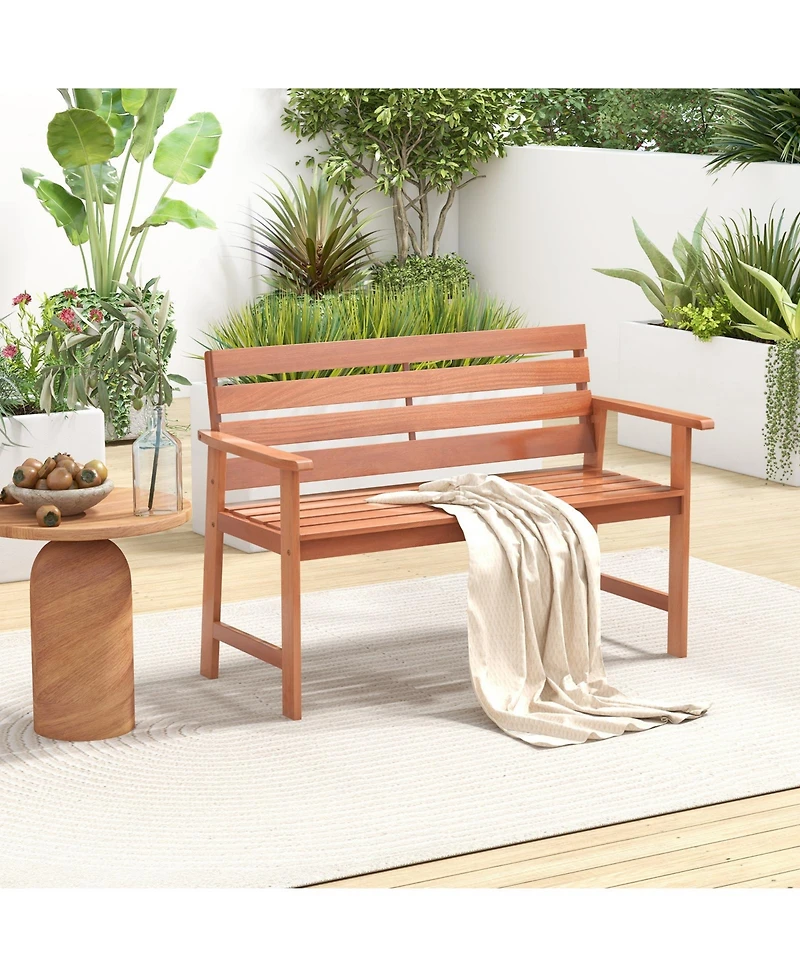Slickblue Patio Solid Wood Bench Wood 2-Seat Chair with Breathable Slatted Seat & Inclined Backrest
