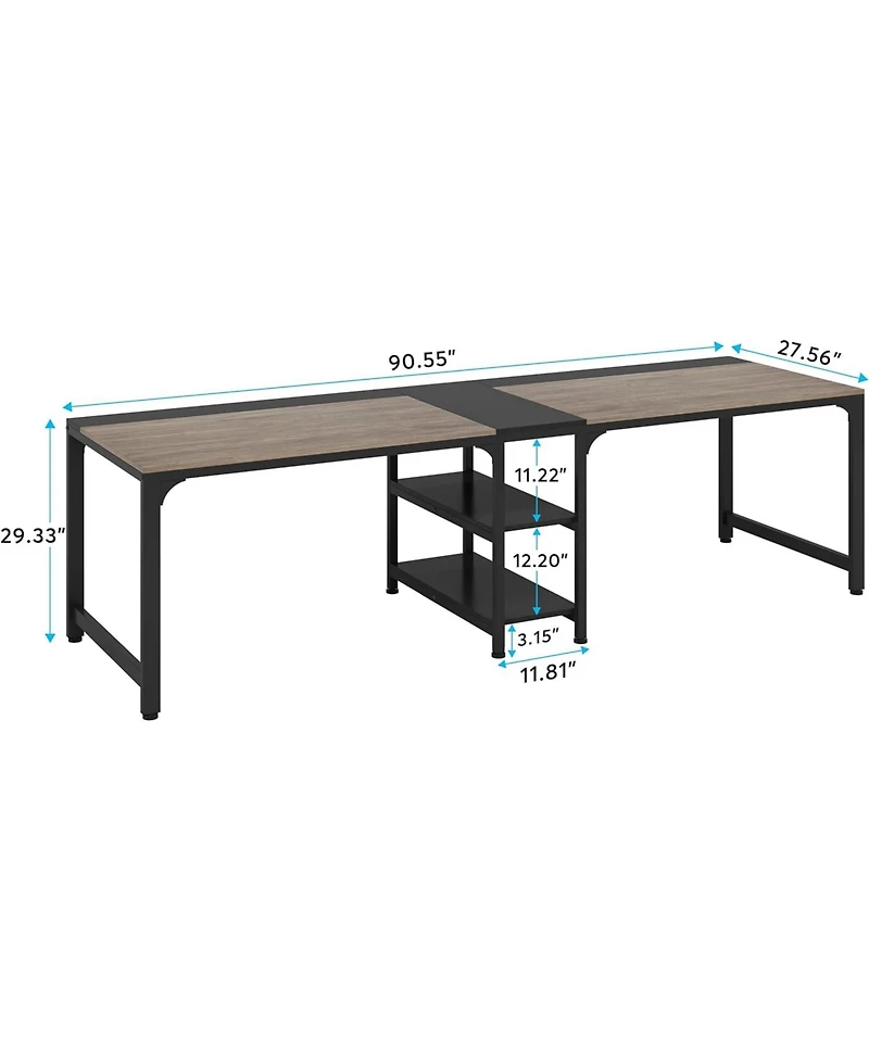 Tribesigns 90.55'' 2 Person Desk with Storage Shelves, Double Computer Desk with Spacious Desktop, Extra Long Study Writing Table Workstation for Home