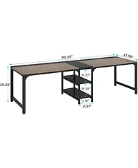 Tribesigns 90.55'' 2 Person Desk with Storage Shelves, Double Computer Desk with Spacious Desktop, Extra Long Study Writing Table Workstation for Home