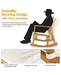 Gymax Set of 2 Outdoor Acacia Wood Rocking Chair Wooden Patio Rocker w/ Beige Cushion