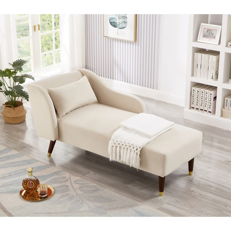 Streamdale Furniture Modern Chaise Lounge Chair Velvet Upholstery (Beige)