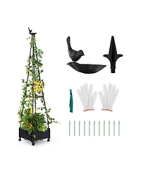 Slickblue Garden Obelisk Trellis with Self-Drainage System for Climbing Plants-Black