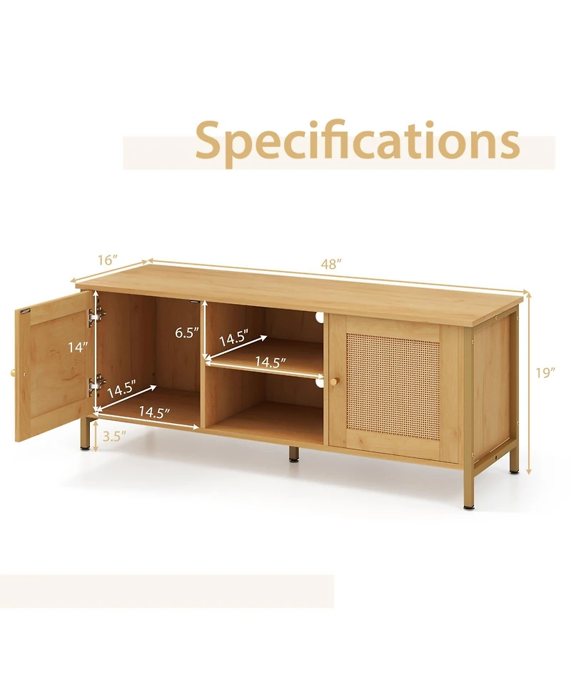 Slickblue Tv Stand for Tv up to 55 Inches with Faux Rattan Door-Natural