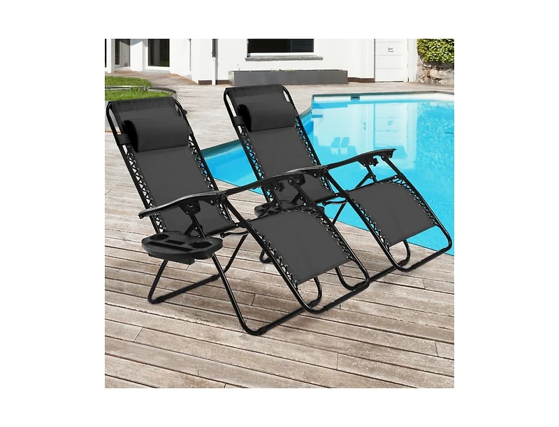 Slickblue 2 Pieces Folding Lounge Chair with Zero Gravity