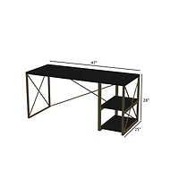 Streamdale Morello Gold Metal Frame Desk with Wooden Top