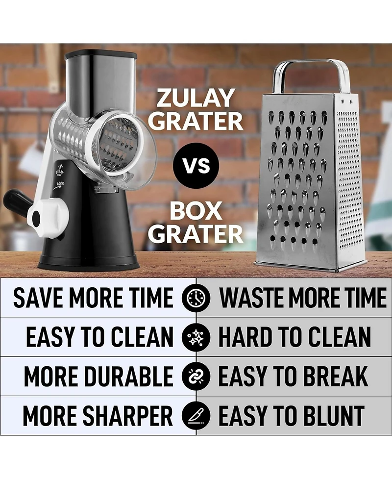 Rotary Cheese Grater 3 Blade Cheese Shredder with Reinforced Suction & 3 Interchangeable Drums