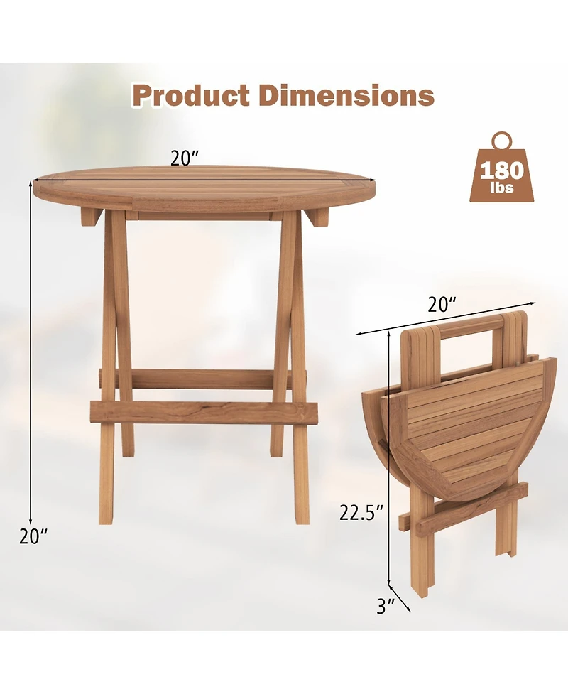 Slickblue Round Patio Folding Coffee Table Indonesia Teak Wood with Slatted Tabletop