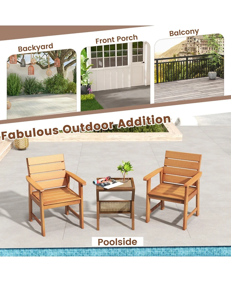 Slickblue 2 Piece Patio Hardwood Chair with Slatted Seat and Inclined Backrest