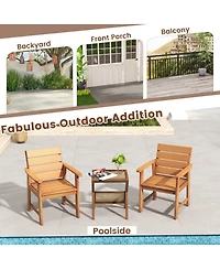 Slickblue 2 Piece Patio Hardwood Chair with Slatted Seat and Inclined Backrest