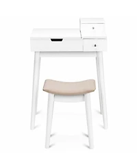 Sugift Vanity Dressing Table Set Flip Mirror Desk Furniture Stool