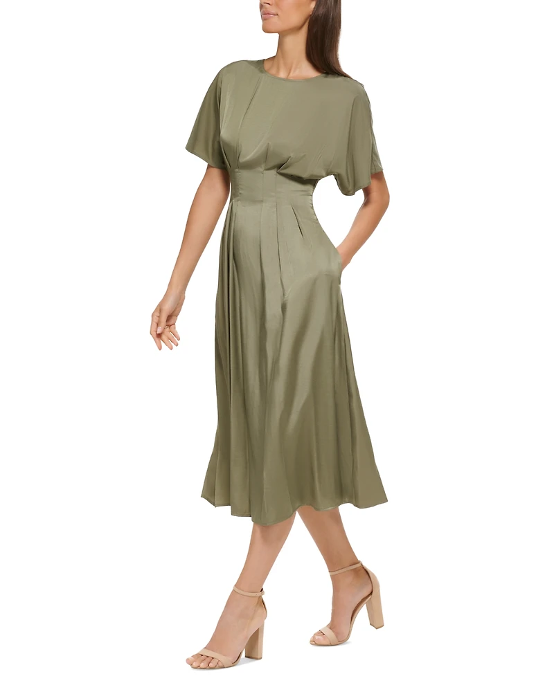 kensie Women's Dolman-Sleeve Cinched-Waist Midi Dress