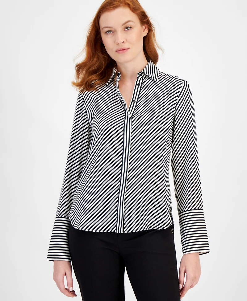 Anne Klein Printed Slit-Cuff Blouse