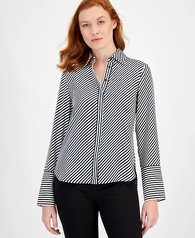 Anne Klein Printed Slit-Cuff Blouse