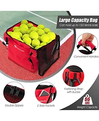 Foldable Tennis Ball Hopper Basket Portable Travel Teaching Cart with Wheels & Bag