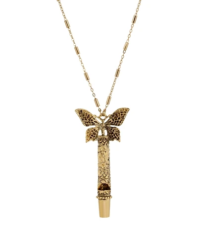 2028 Gold-Tone Whistle Butterfly Pendant Necklace
