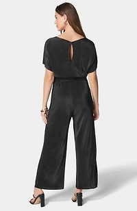 Bebe Women's Plisse Culotte Jumpsuit,Blue,XLarge