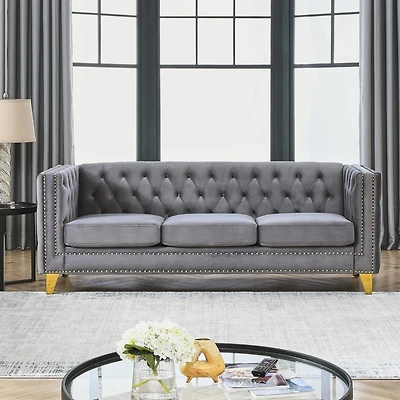 Streamdale Furniture Modern Grey Velvet Sofa with Metal Legs