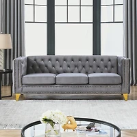 Streamdale Furniture Modern Grey Velvet Sofa with Metal Legs