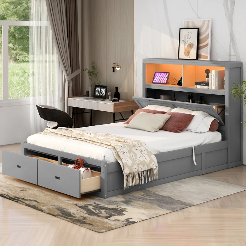 Streamdale Queen Hydraulic Bed w/ Led & Storage