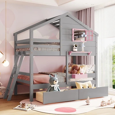 Streamdale Twin Bunk Bed with Drawers, Storage, and Playhouse