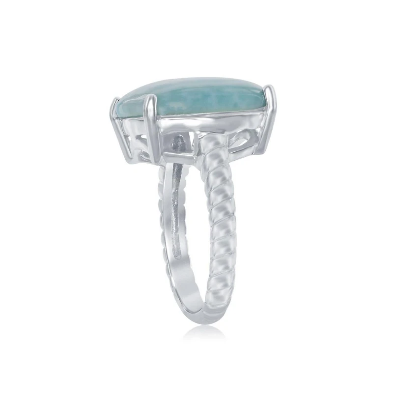 Caribbean Treasures Sterling Silver Four-Prong Square Larimar with Rope Design Band Ring