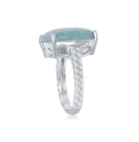 Caribbean Treasures Sterling Silver Four-Prong Square Larimar with Rope Design Band Ring