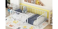 Streamdale Twin Metal Floor Bed Frame with Fence and Door, White