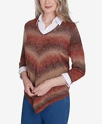Alfred Dunner Classic Chevron Ombre Woven Sweater