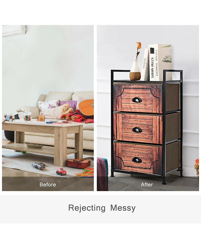 Sugift Industrial 3-Layers Fabric Dresser with Fabric Drawers and Steel Frame
