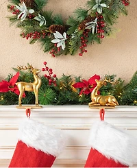 Glitzhome Set of 2 Gold Resin Standing Sitting Reindeer Stocking Holders