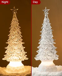 Glitzhome 18.5"H Christmas Lighted Acrylic Rotating Table Tree
