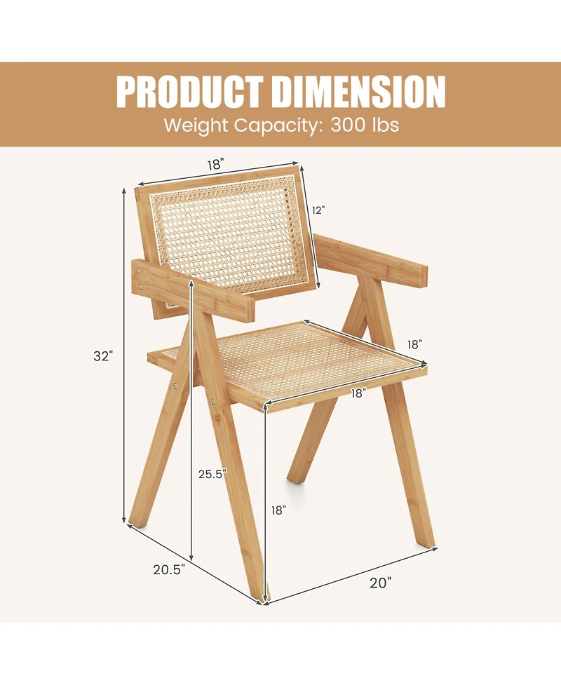 Slickblue Set of 2 Rattan Accent Chairs with Natural Bamboo Frame-Natural