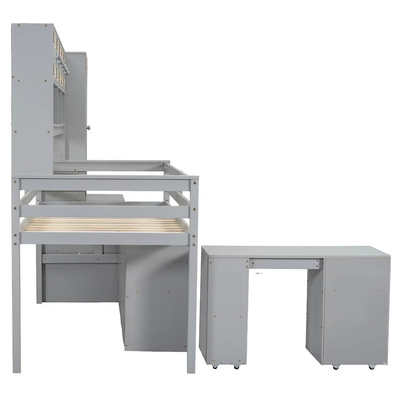 Streamdale Twin Loft Bed with Desk, Storage & Shelves