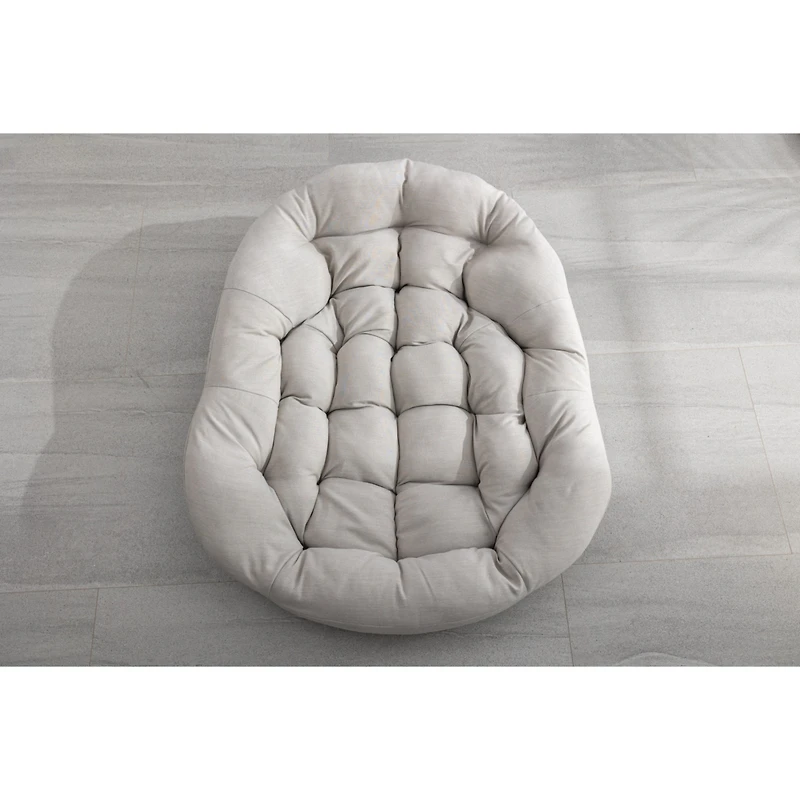 Simplie Fun Beige Outdoor Rattan Rocking Chair with Padded Cushion