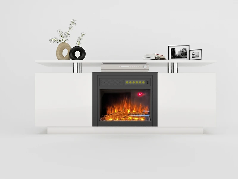Streamdale 160cm High Gloss Tv Cabinet with Electric Fireplace (Heat & Color Change)