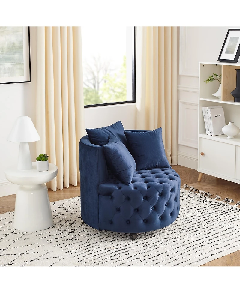 Streamdale Plush Velvet Swivel Accent Chair with Tufted Cushion and Caster Wheels