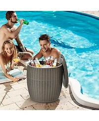Patio 4-in-1 Rattan Cocktail Table – Multi-Functional Cool Bar, Side Table & Storage