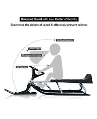 Slickblue Kids Snow Sled with Steering Wheel and Double Brakes Pull Rope