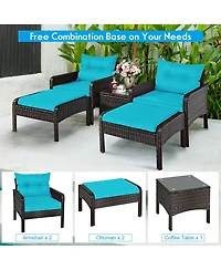 Costway 5 Pcs Patio Rattan Furniture Set Sofa Ottoman Table Cushioned