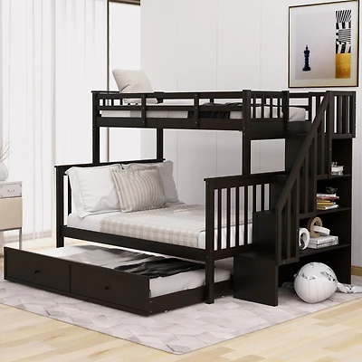 Streamdale Espresso Twin-Over-Full Bunk Bed with Storage and Trundle