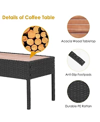 Costway 8PCS Patio Rattan Furniture Set Cushioned Chair Wooden Tabletop